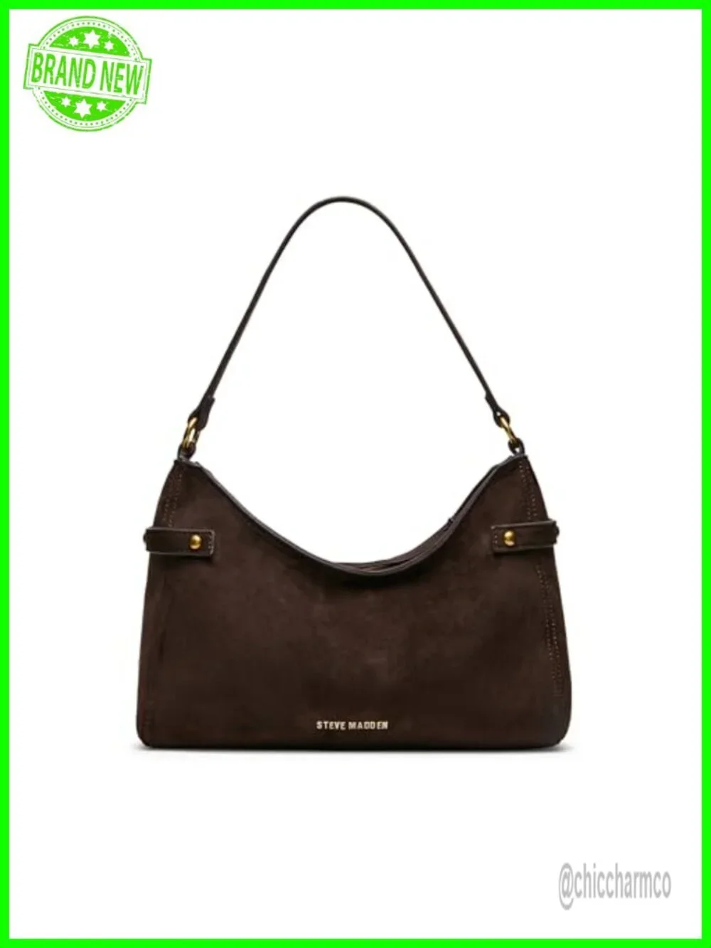 Charm Hobo Shoulder Bag with Zipper Closure Faux Suede